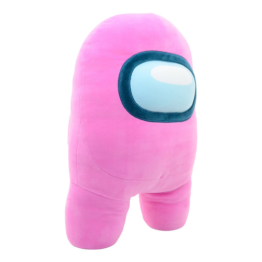Pink plush crewmate character with blue-tinted visor window and rounded body shape