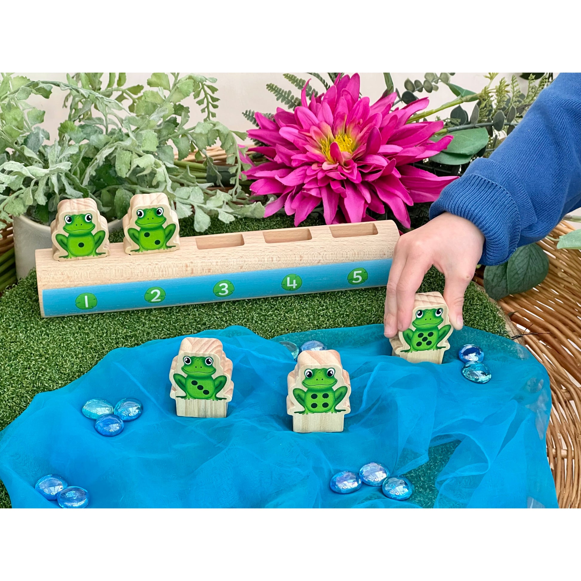 Yellow Door Sustainable Wood Five Frogs on a Log - Number Matching Game