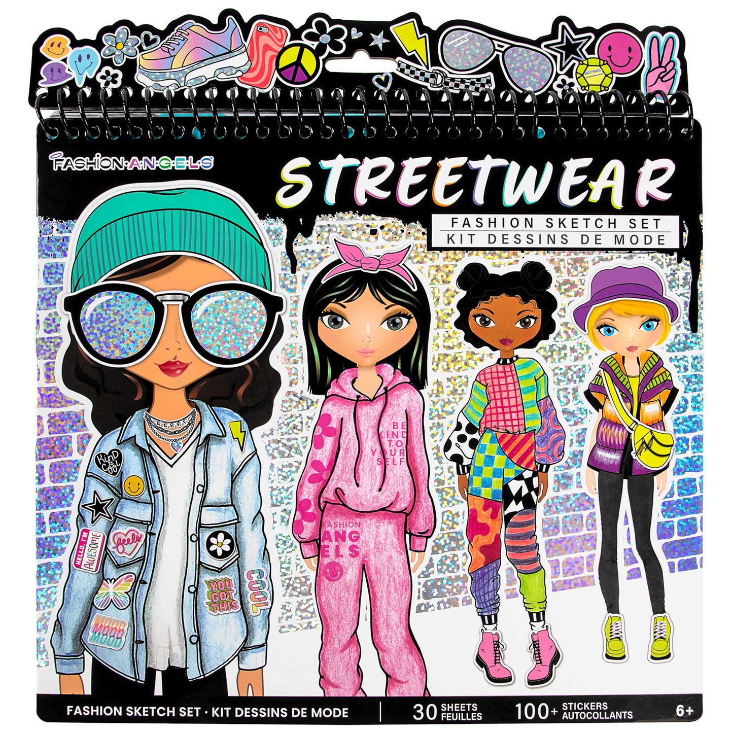 Fashion Angels Streetwear Fashion Sketch Set with colorful design templates, stickers, and drawing sheets