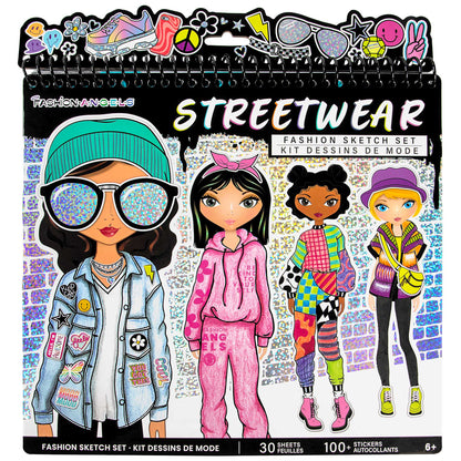 Fashion Angels Streetwear Fashion Sketch Set with colorful design templates, stickers, and drawing sheets
