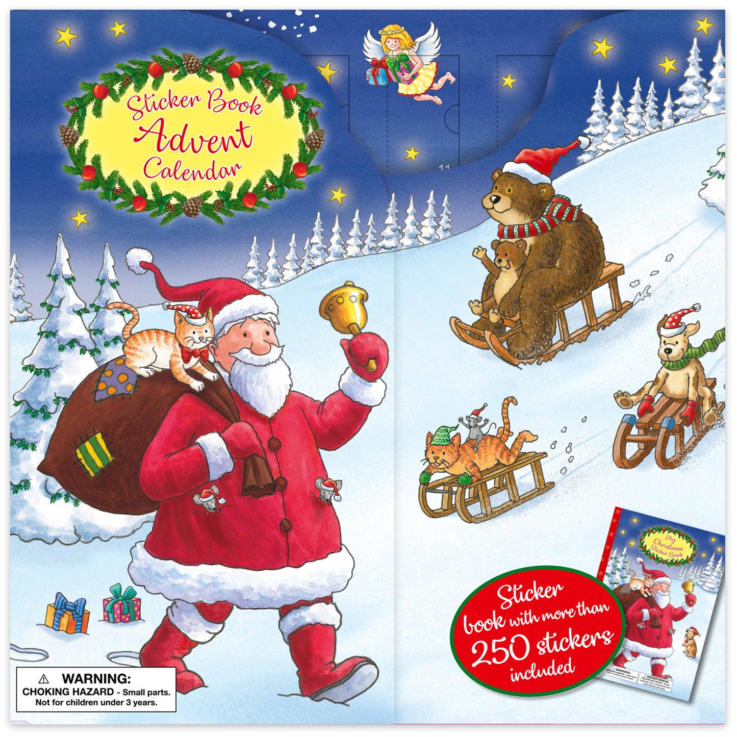 Sticker Book Advent Calendar with Santa, 250+ stickers, snowy winter scene