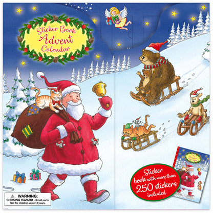 Sticker Book Advent Calendar with Santa, 250+ stickers, snowy winter scene