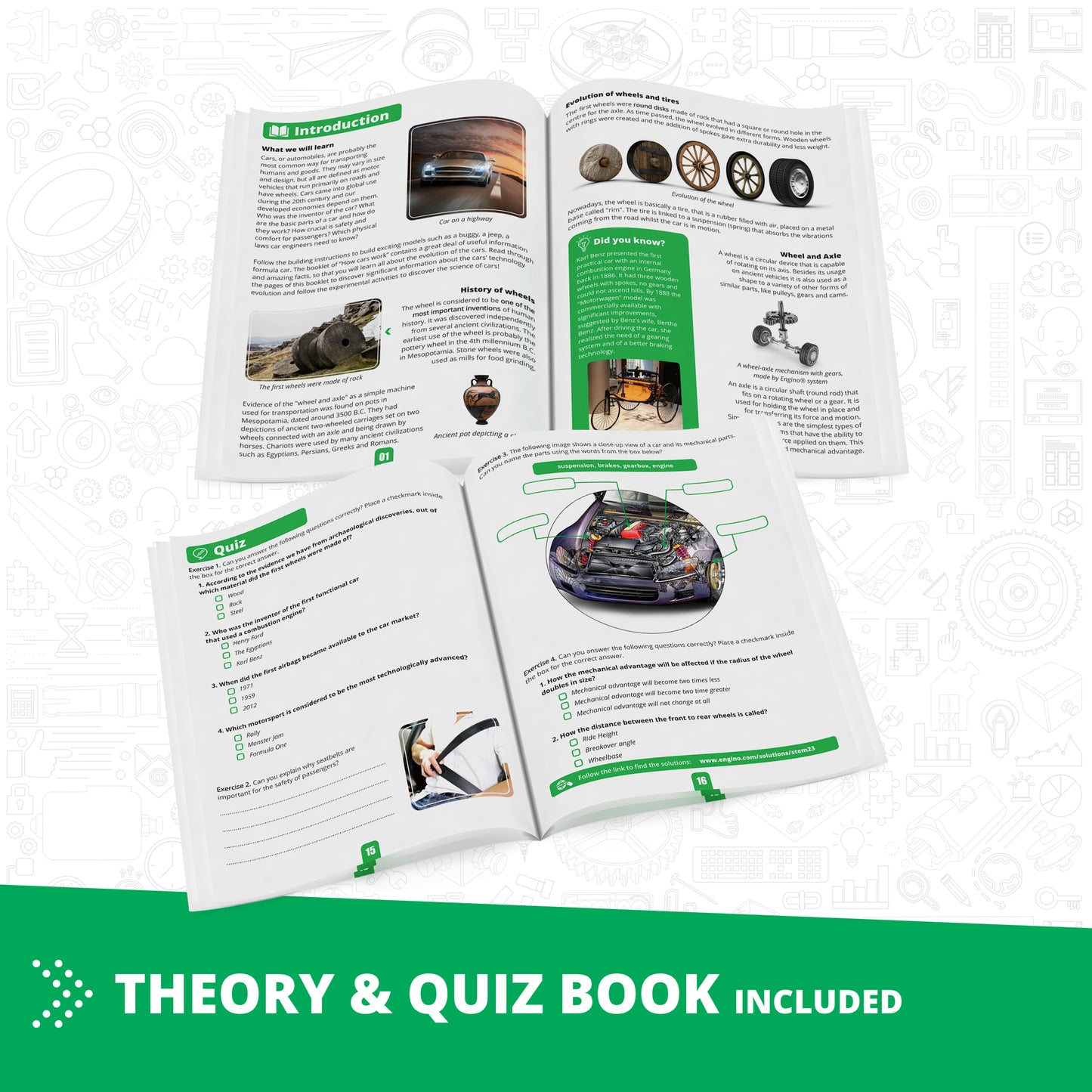 Engino Discovering STEM How Cars Work building set with theory and quiz book included