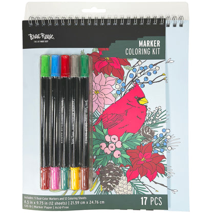 Brea Reese Marker Coloring Kit Cardinal with 5 dual-color markers and 12 coloring sheets