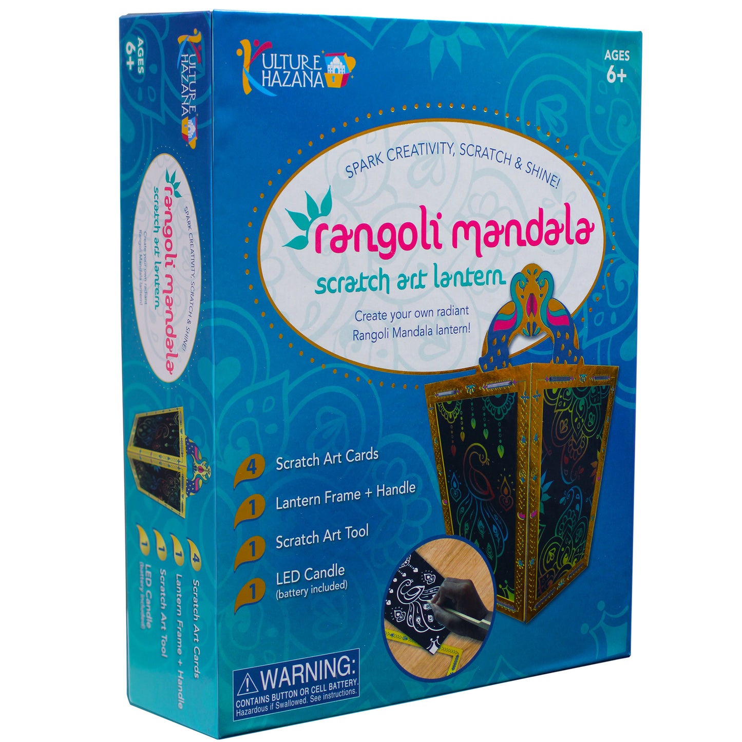 Rangoli Mandala Scratch Art Lantern with colorful lantern frame and scratch cards