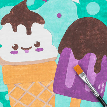 Mini Paint By Number Ice Cream craft kit with cute ice cream designs and paintbrush