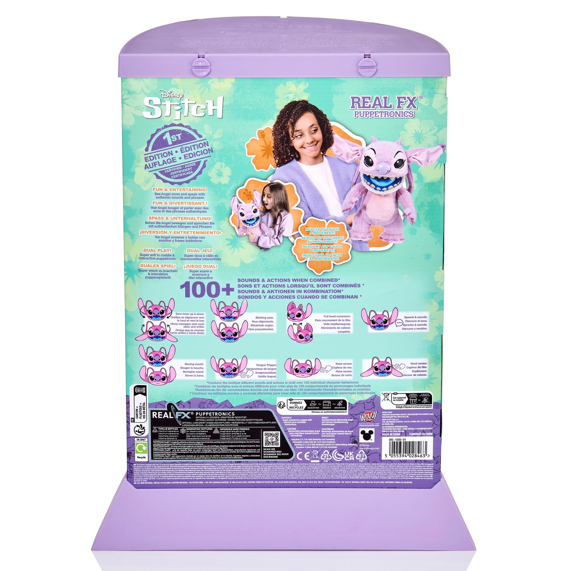 Disney Stitch RealFX Angel Puppet interactive toy with purple plush design and electronic features