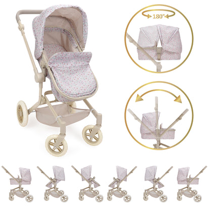 509 Crew Little Flora City Park 2-in-1 pink doll pram with reversible seat and folding stroller