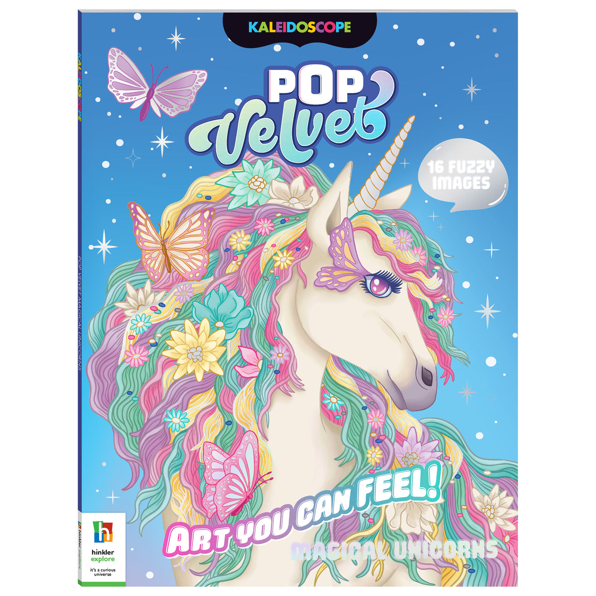 Kaleidoscope Pop Velvet Magical Unicorns coloring book with fuzzy velvet images