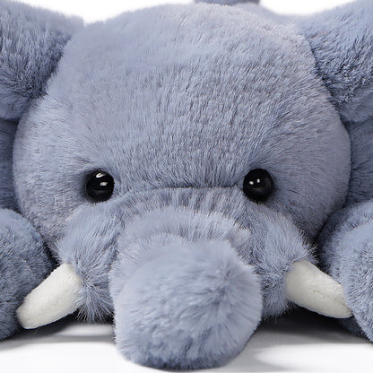 McHugs Lazy Series Elephant 7-Inch Plush with gray body, white tusks, and friendly black eyes