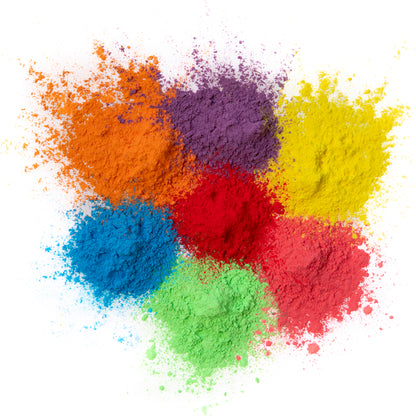 Holi Color Powder 20 Pack with vibrant rainbow powder colors including blue, green, red, yellow, orange, and purple