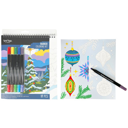 Brea Reese Christmas Marker Coloring Kit with 5 dual-color markers and 12 coloring sheets