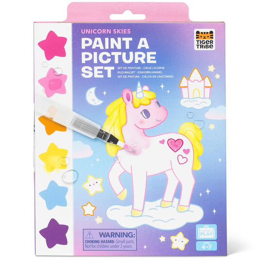 Tiger Tribe Unicorn Skies Paint-A-Picture set with colorful star palette and paintbrush