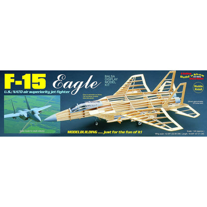 F-15 Eagle Balsa Wood Display Model Kit with assembled wooden aircraft frame shown
