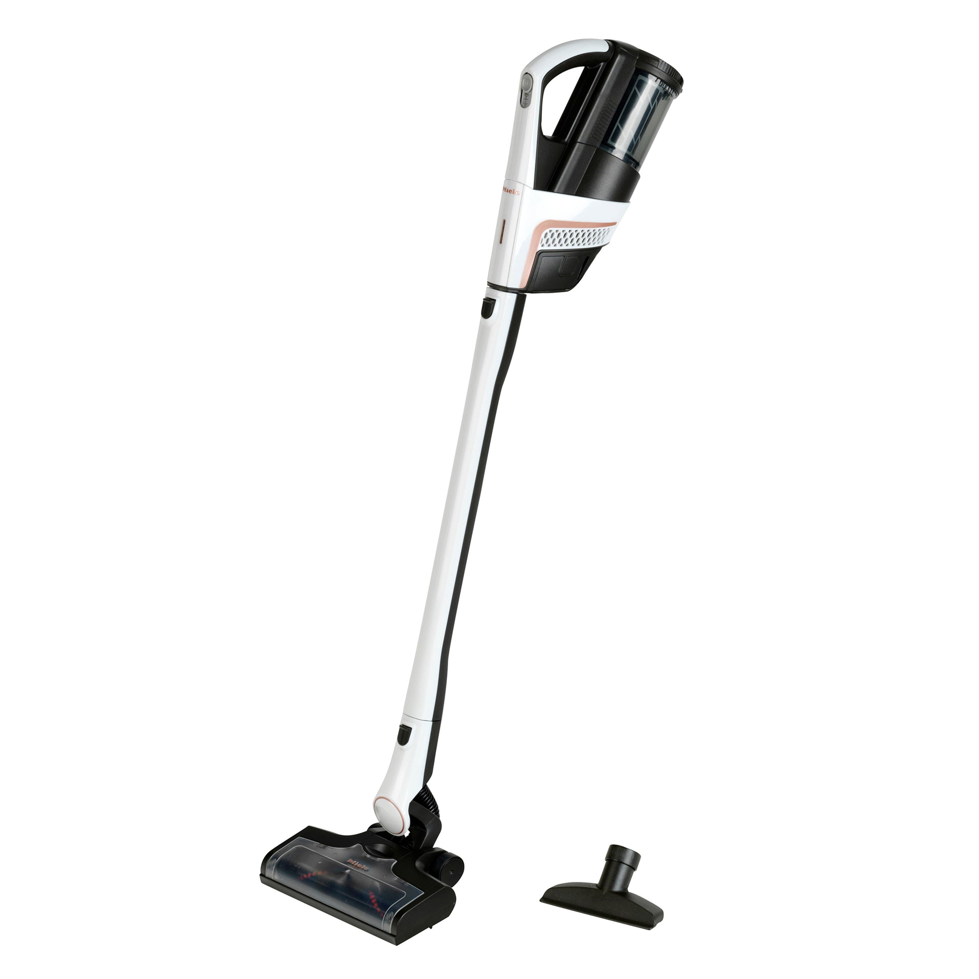 Miele Triflex HX2 Pro white toy vacuum cleaner with black base and detachable head