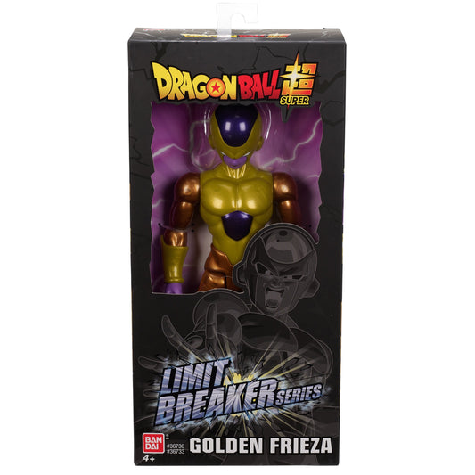 Dragon Ball Super Golden Frieza 12 inch action figure in gold and purple armor with brown shoulders, packaged in black box with Limit Breaker Series branding