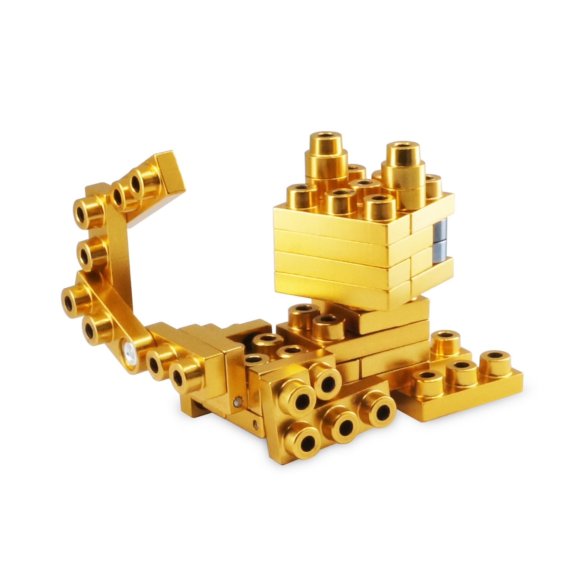 Metomics Pocket Pet Abyssinian Cat building set in Aztec Gold with interlocking gold and yellow plastic blocks and cylindrical pieces