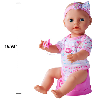 Simba Toys 17" Drink & Wet Baby Doll with Pink Heart Onesie & Accessories