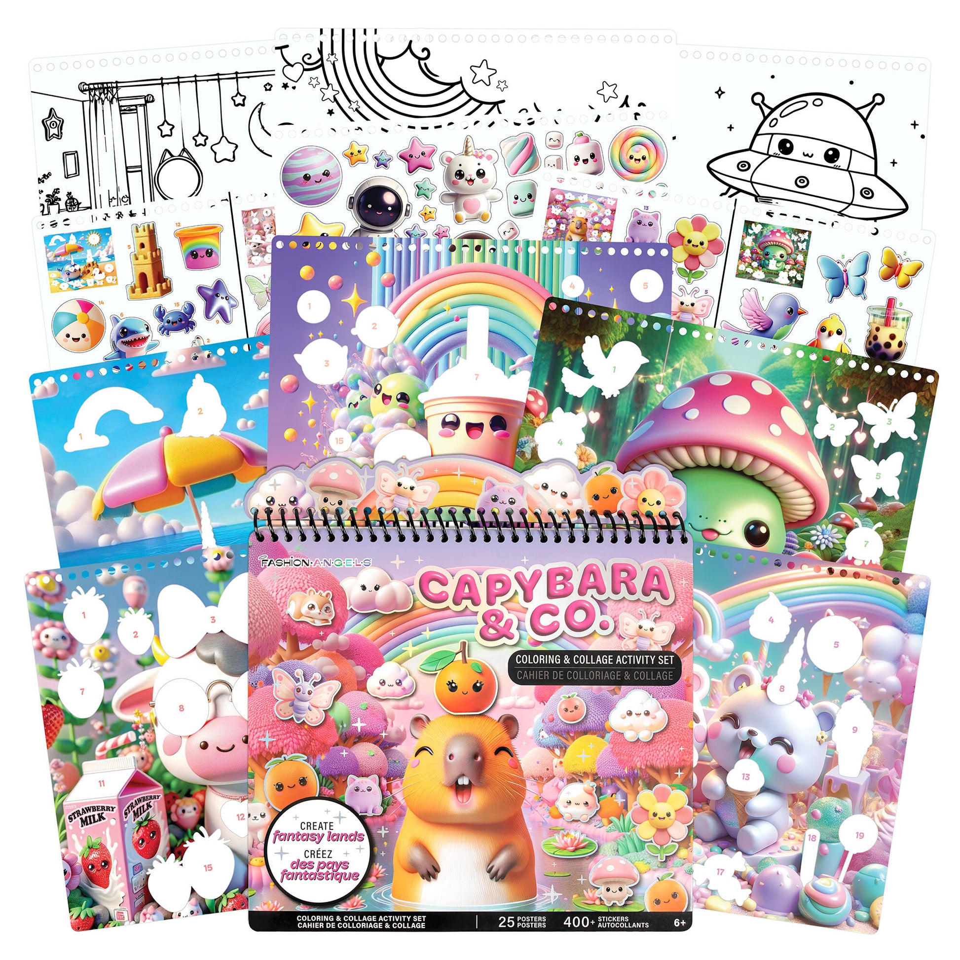 Capybara & Co Coloring & Collage Activity Set with 25 posters, 400+ stickers, and colorful designs