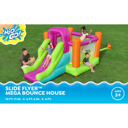 H2OGO! Mega Bouncer Inflatable Jumping Activity Center 10'11" x 6' 6" x 6' with Slide and Mesh Sidewalls