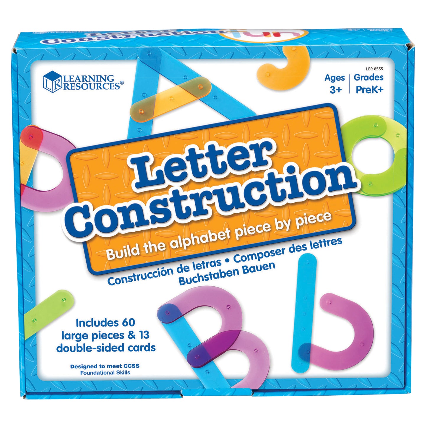 Letter Construction building set with colorful alphabet pieces including numbers and letters, ages 3+ grades PreK+