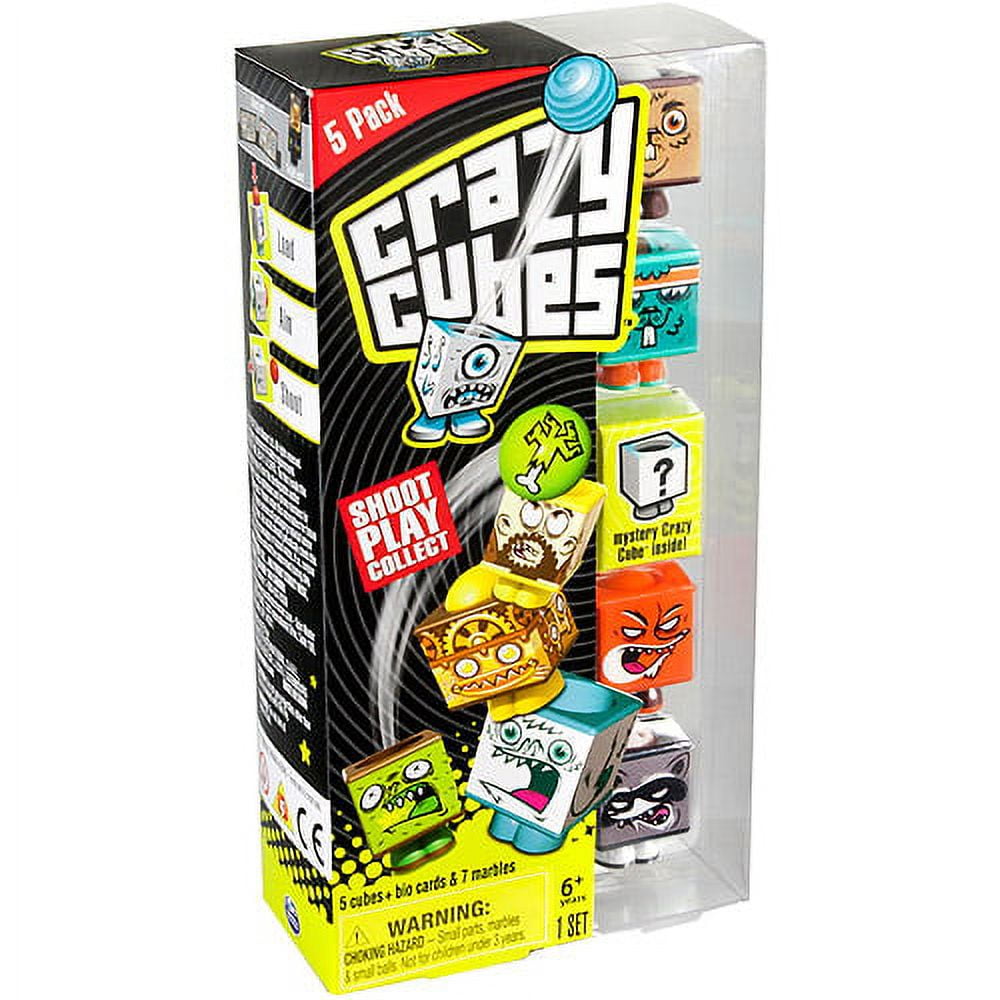 Crazy Cubes Forest Treasures 5-pack collectible set with stacked cube characters featuring different monster faces, mystery card, and accessories in retail pack