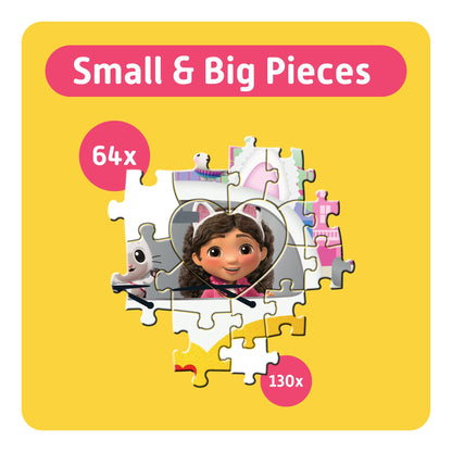 Dreamworks Gabby's Dollhouse 194pc puzzle with 64 small and 130 big pieces for kids
