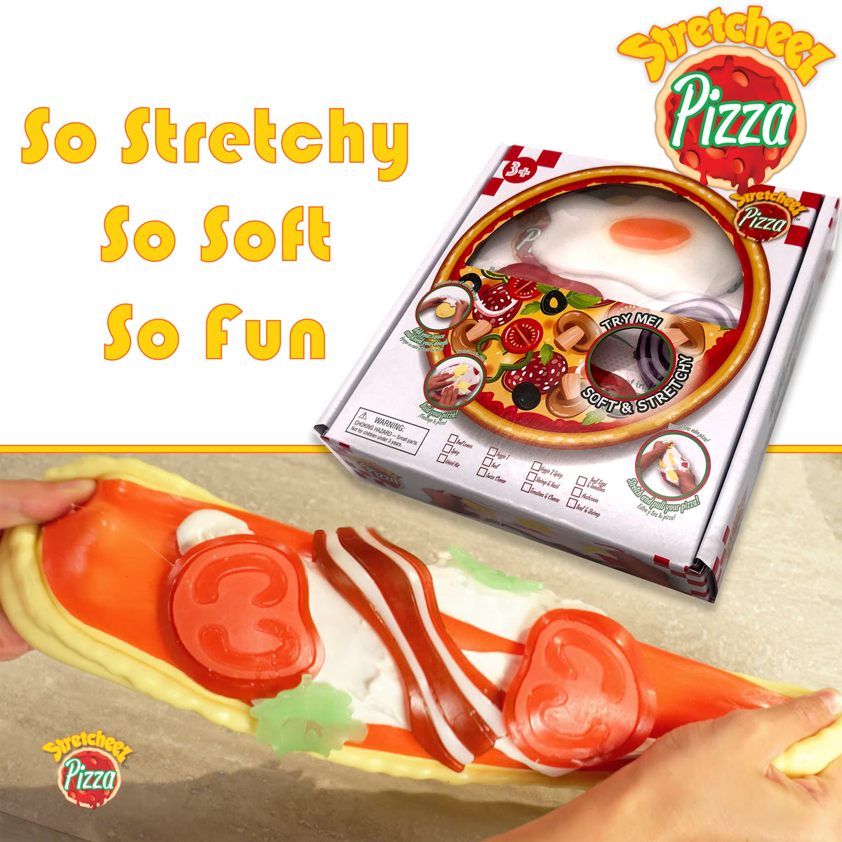 Stretcheez Pizza Playset - Surprise Toppings and Styles - Stretchy Toy Food for Creative Roleplay, Ages 3+