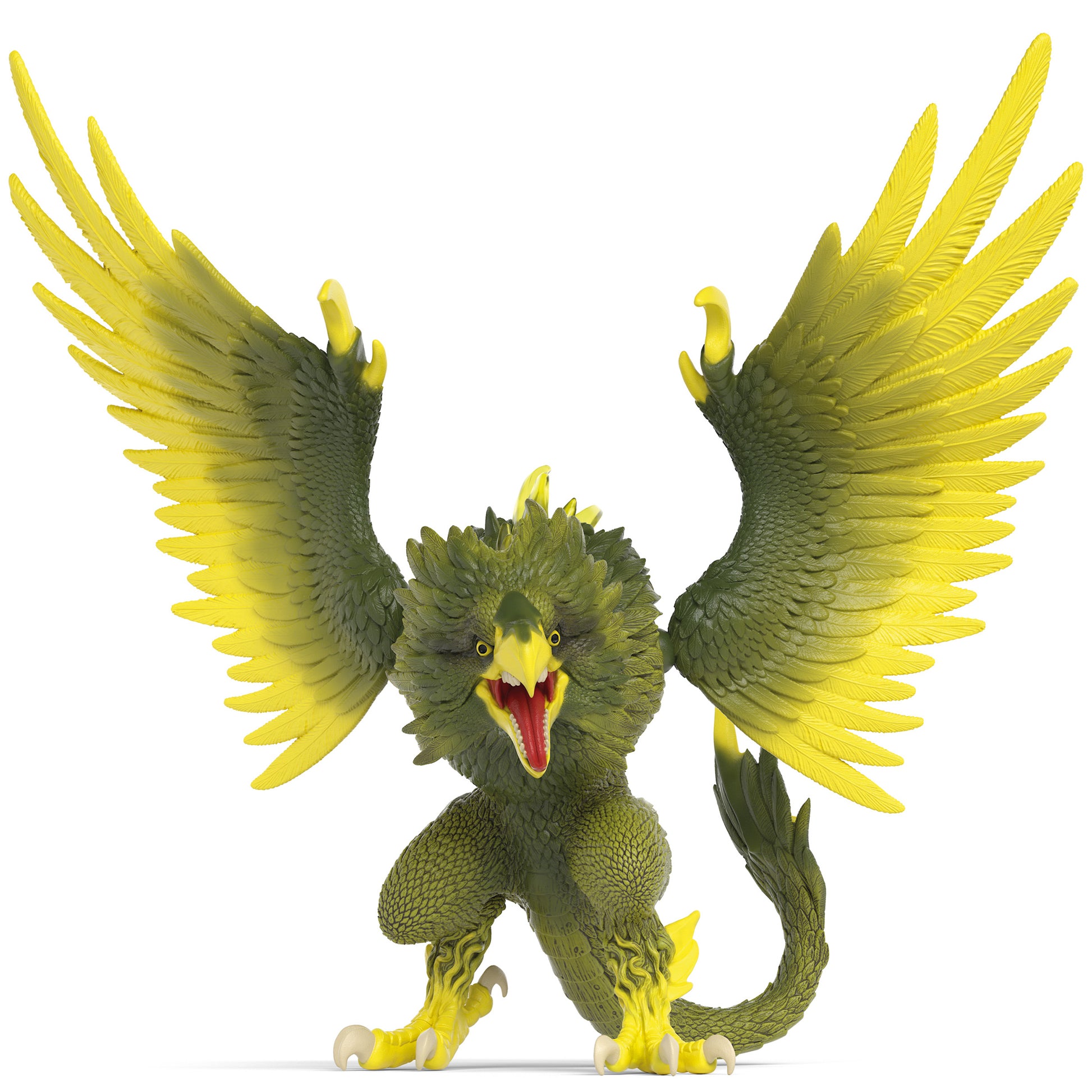 Eldrador Creatures Jungle Raptor yellow and green winged dragon figure with open mouth