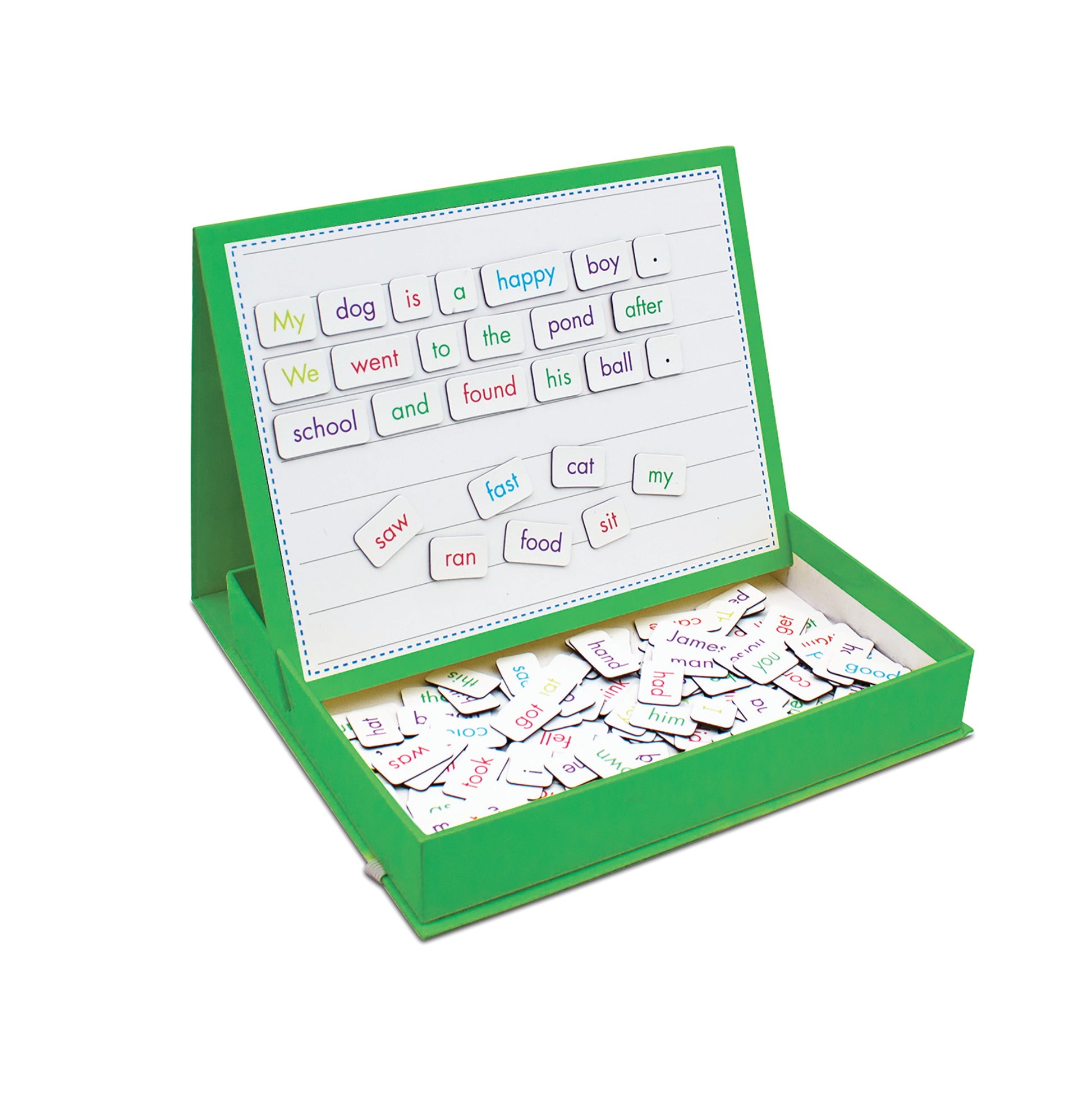 Junior Learning Rainbow Sentences Magnetic Activities set with green case and word tiles for learning