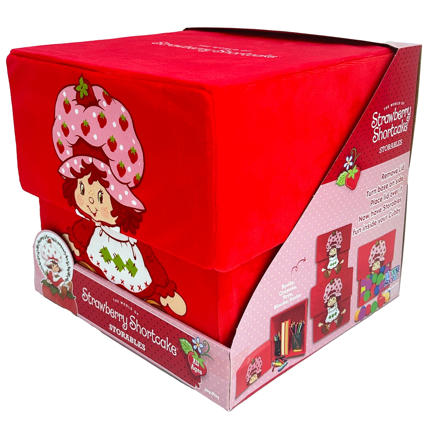 Strawberry Shortcake Storable 8" plush doll with pink strawberry hat in red packaging