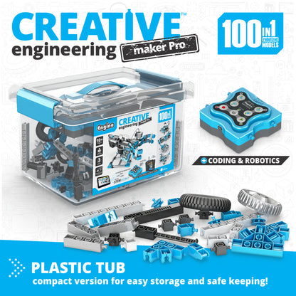 Engino Creative Engineering Maker Pro - 100 Models STEM Kit with Robotics and Coding, IR Sensor & Motor