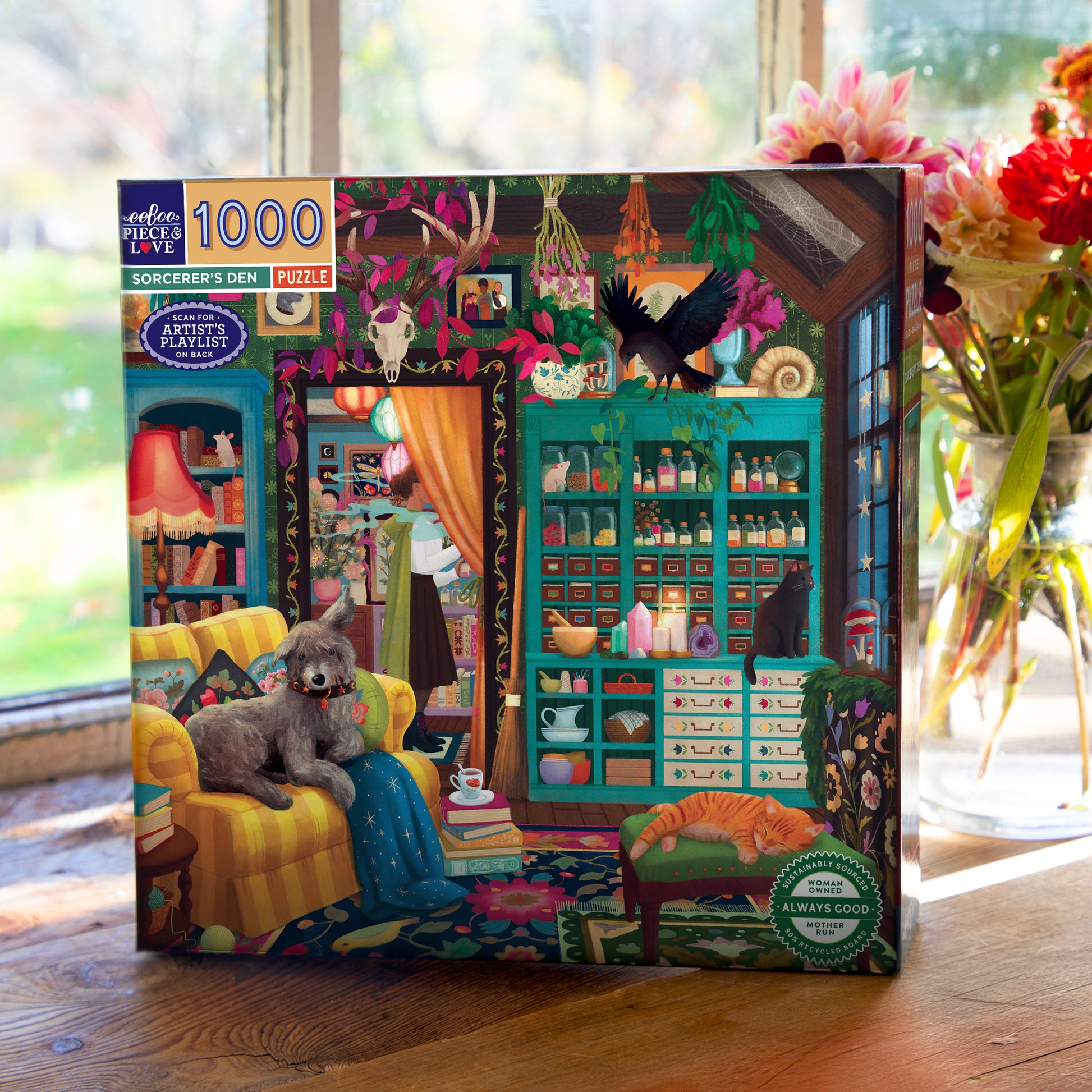 Piece&Love Sorcerer's Den 1000 Piece Puzzle with colorful whimsical room illustration