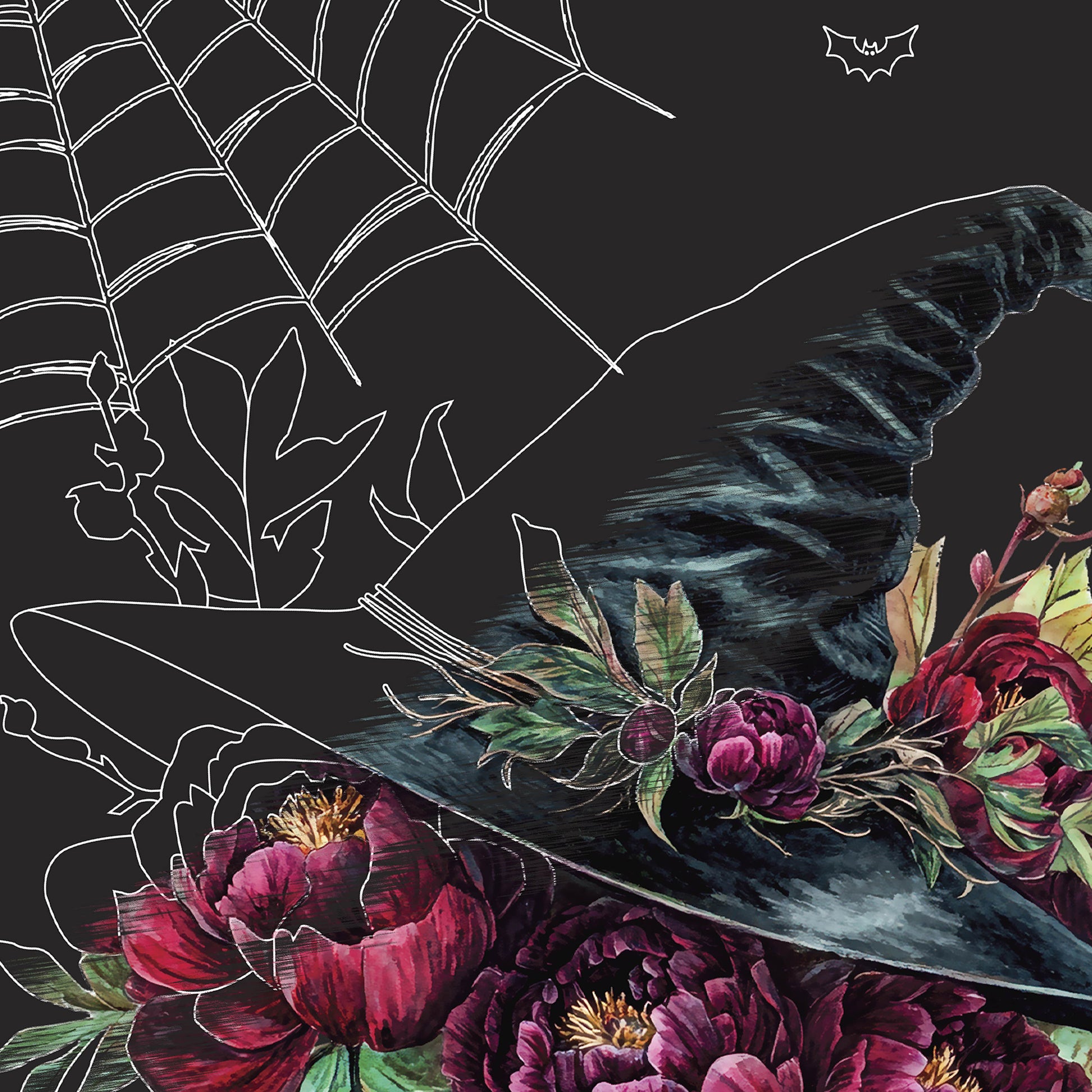 Scratch Art Paper Pad Witching Hour with dark flowers, bat, and spider web design