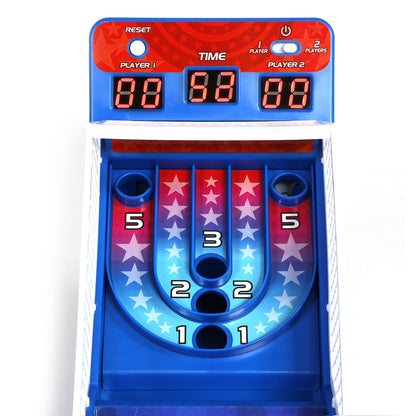 Retro Arcade Electronic Alley-Ball game with blue and red design, dual player scoreboard, and star-patterned playing ...