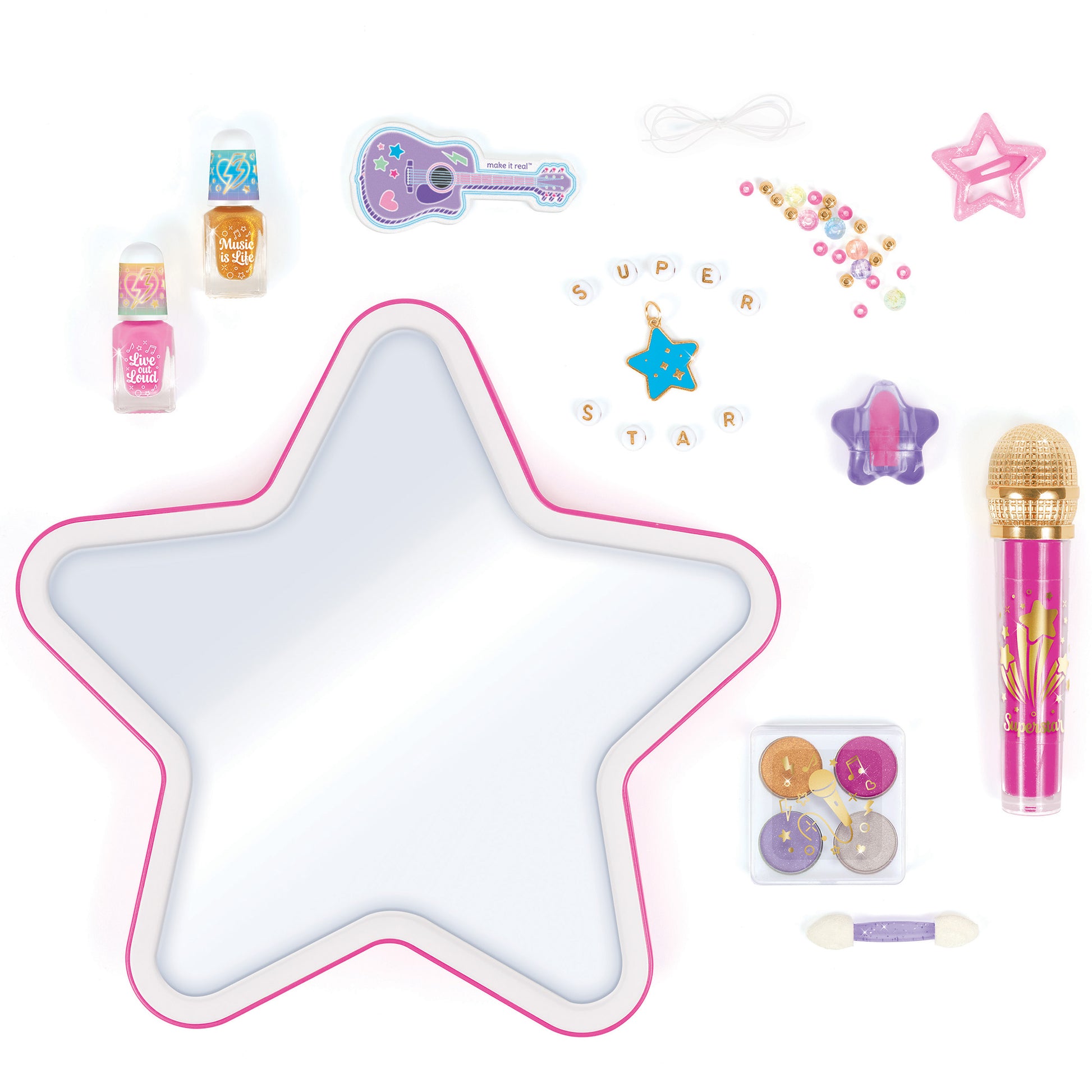 Glimmer & Glow Backstage Glam pink star makeup studio with light-up mirror and accessories
