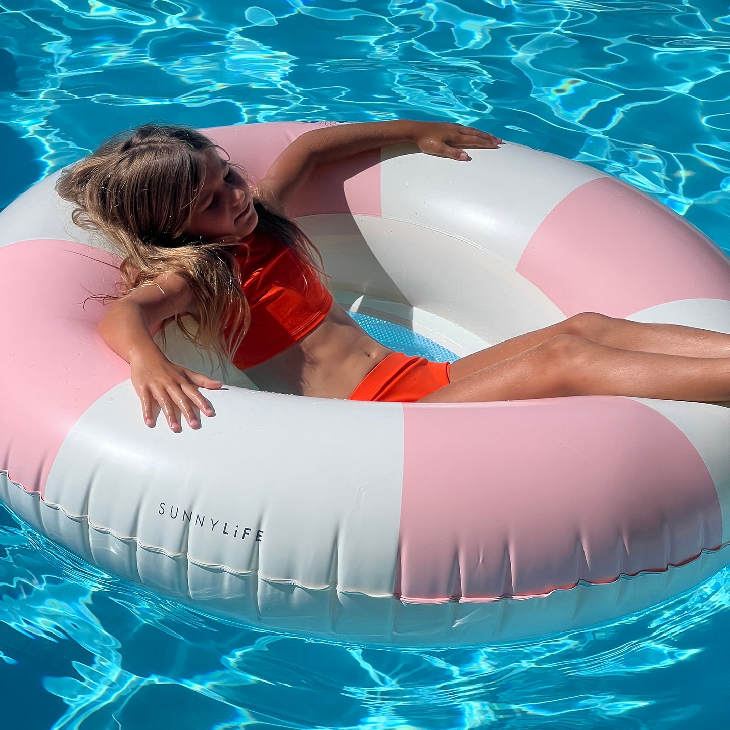 Sunnylife Luxe Tube Pool Ring - Stole My Heart Pink Stripe Inflatable Lounger