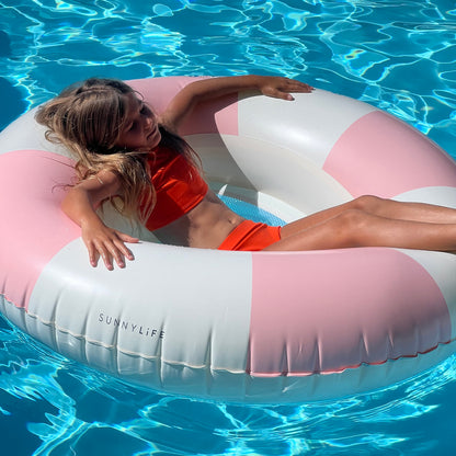 Sunnylife Luxe Tube Pool Ring - Stole My Heart Pink Stripe Inflatable Lounger