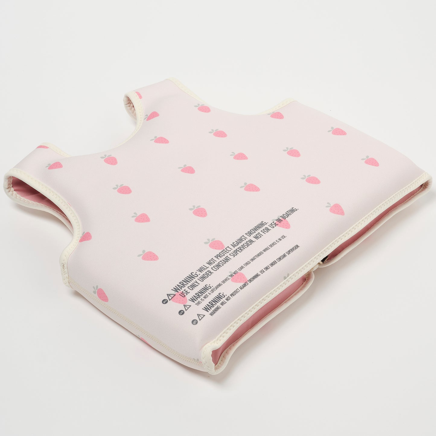 Kids Swim Vest 3-6 Strawberry Sunshine with pink strawberry pattern and cream trim