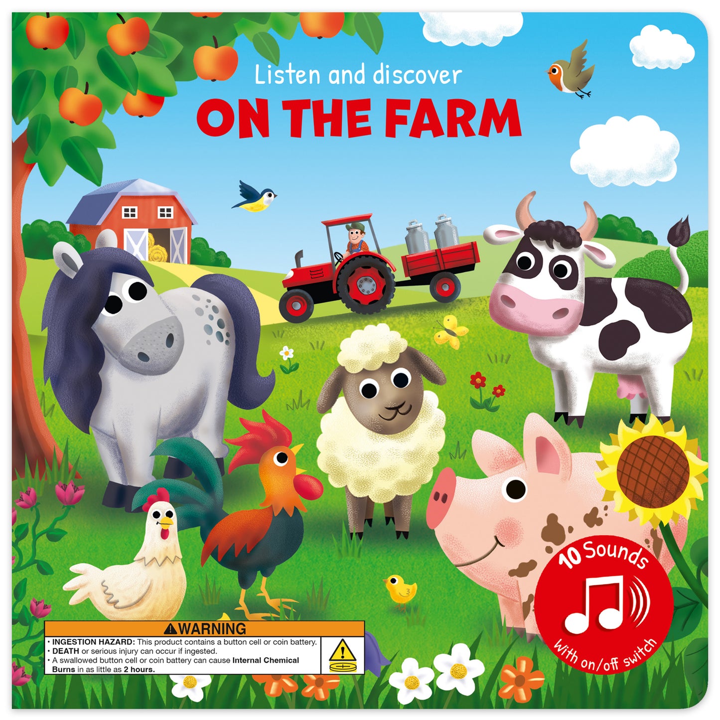 Listen & Discover On The Farm book with 10 sounds, featuring colorful farm animals and interactive sound button