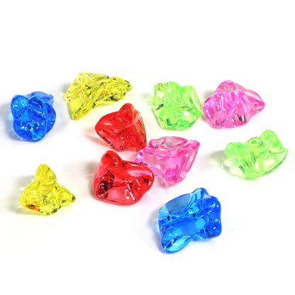 Colorful translucent acrylic ice cubes in blue, yellow, red, green, and pink