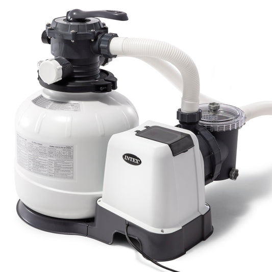 Intex 2800 GPH Sand Filter Pump with GFCI, white and black pool filtration system