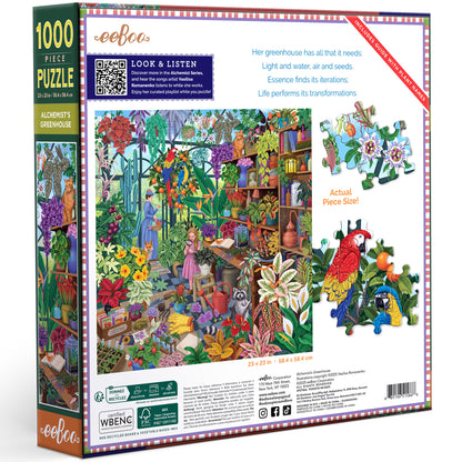 eeBoo Alchemist's Greenhouse 1000 Piece Jigsaw Puzzle with colorful botanical illustration
