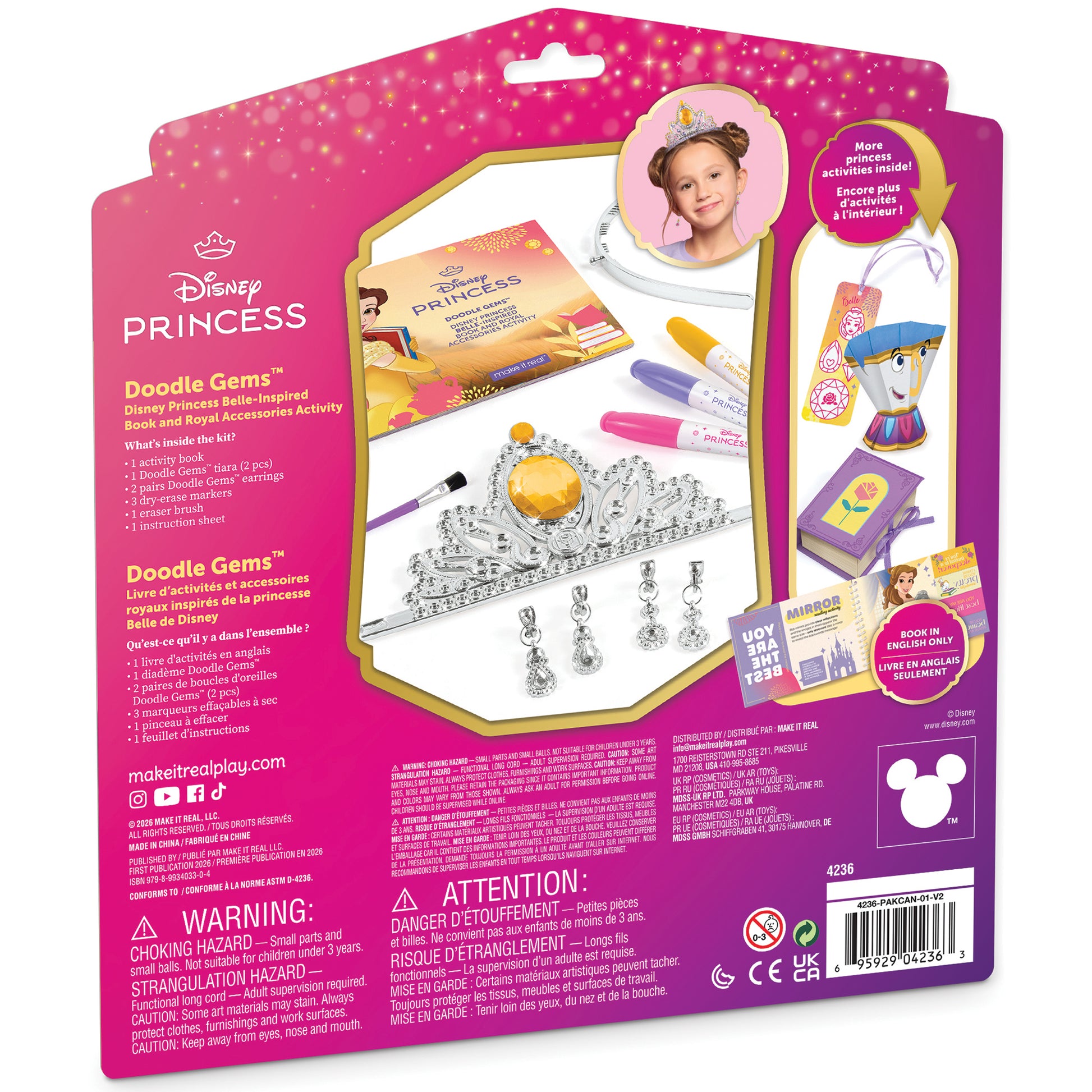Doodle Gems Disney Princess Belle activity set with tiara, earrings, markers and coloring book