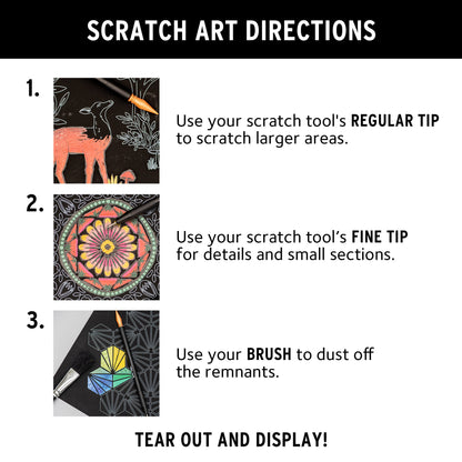 Scratch Art Paper Pad Nature with colorful revealed designs and scratch tool