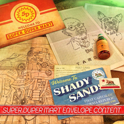 Fallout: Wasteland Treasures Kit with Super Duper Mart envelope, postcards, and collectibles