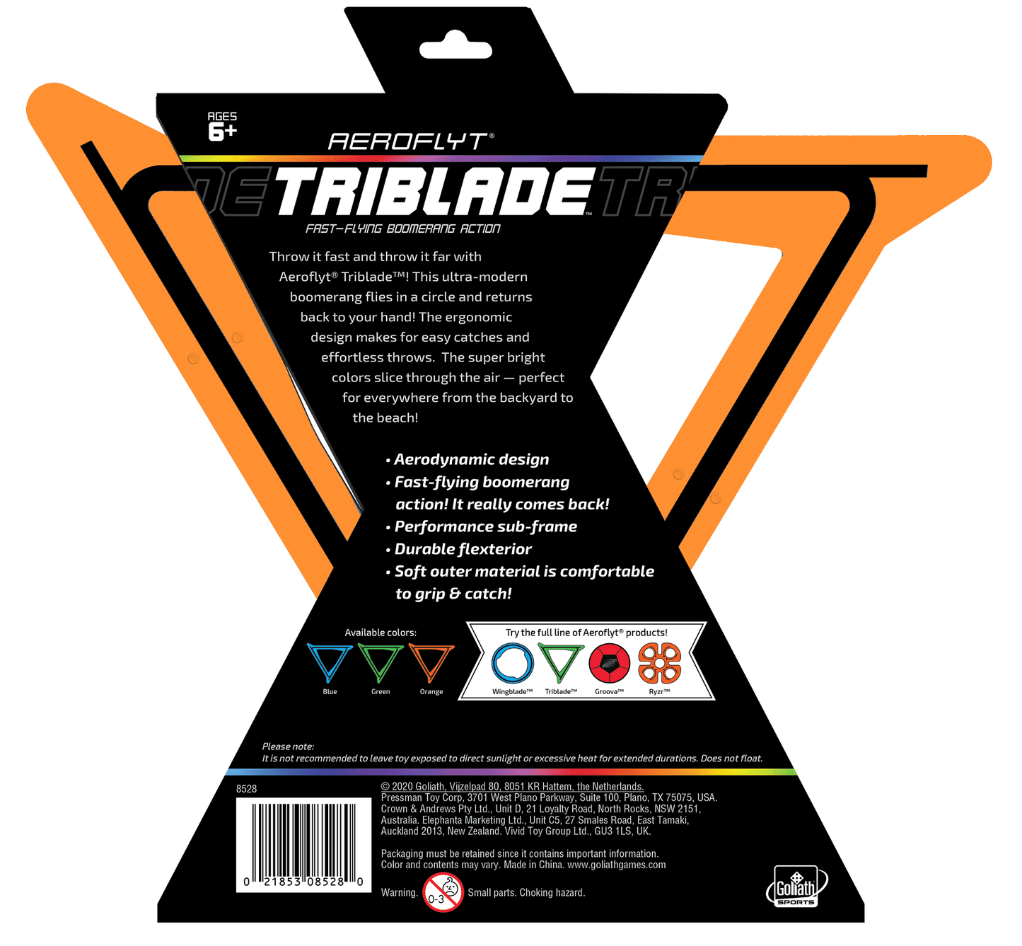 Goliath Sports Aeroflyt Triblade Boomerang in Vibrant Orange