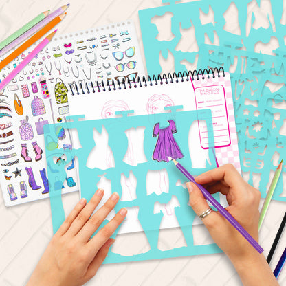Creative Kids Fashionista Sketch Portfolio Set with Stencils, Stickers, and Markers