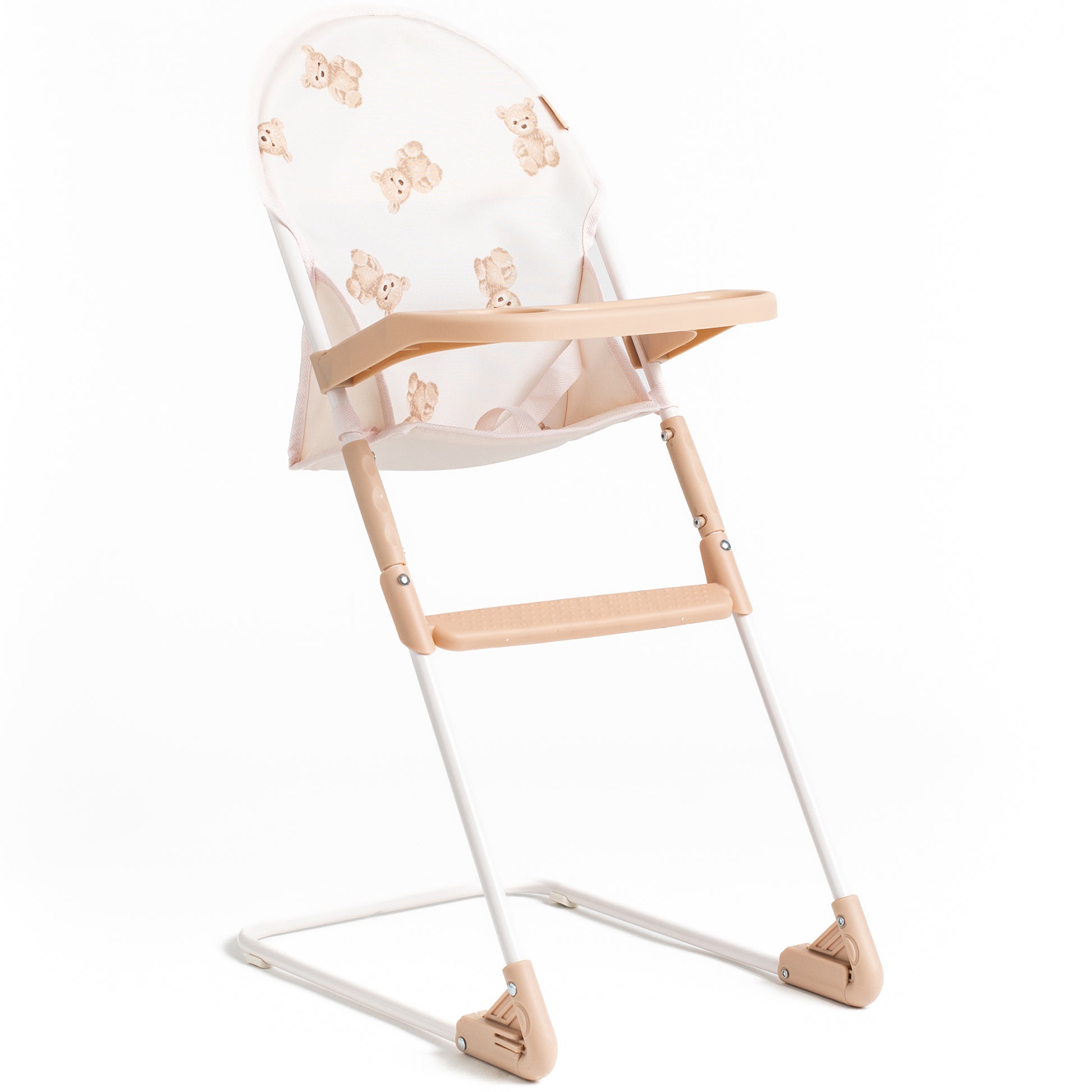 Roma Teddy High Chair with beige teddy bear pattern and wooden tray