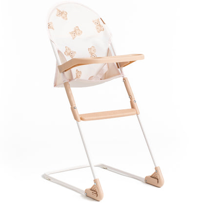 Roma Teddy High Chair with beige teddy bear pattern and wooden tray